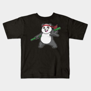 Panda as Warrior with Bamboo Spear Kids T-Shirt